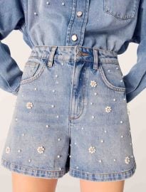Denim shorts with embroidered beads Blue For Women at Maje