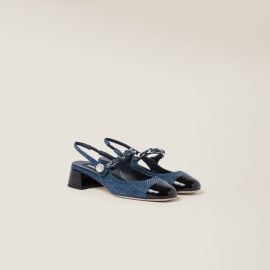 Denimblack Denim And Patent Leather Slingback Pumps With Artificial Crystals Miu Miu at Miu Miu