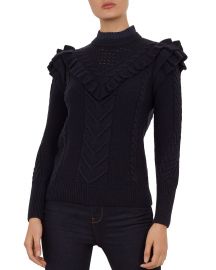 Denita Ruffled Cable-Knit Sweater at Bloomingdales