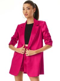 Denny Notch Collar Boyfriend Blazer In Raspberry  Alice And Olivia at Alice + Olivia