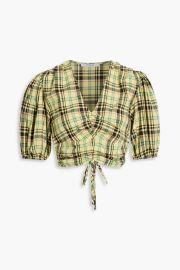 Derek Lam 10 Crosby Cropped checked cotton blend poplin top at The Outnet