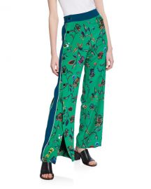 Derek Lam 10 Crosby Floral-Print Track Pant with Side-Snap Detail at Neiman Marcus