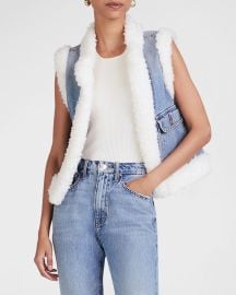 Derek Lam 10 Crosby Jaime Denim Shearling-Lined Vest at Neiman Marcus