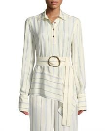 Derek Lam 10 Crosby Long-Sleeve Belted Asymmetric Shirt at Neiman Marcus