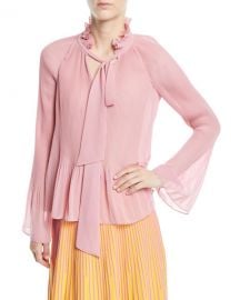 Derek Lam 10 Crosby Long-Sleeve Pleated Blouse With Ties at Neiman Marcus