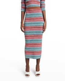 Derek Lam 10 Crosby Riviera Ribbed Knit Striped Midi Pencil Skirt at Neiman Marcus