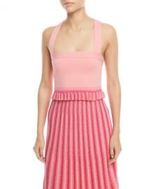 Derek Lam 10 Crosby Square-Neck Knit Crop Top with Pleated Ruffle at Neiman Marcus