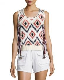 Derek Lam 10 Crosby Tassel-Front Sleeveless Knit Shell Cream at Neiman Marcus