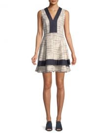 Derek Lam 10 Crosby Tiered V-Neck Mini Dress w  Denim Contrast at Neiman Marcus