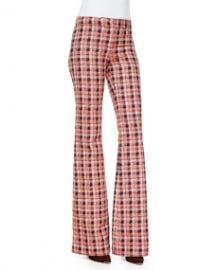 Derek Lam Novelty Plaid Flare Trousers OrangeMulti at Neiman Marcus