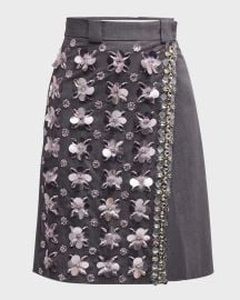 Des Phemmes Embellished Wrap Suiting Skirt at Neiman Marcus