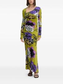 Desigual Floral Gathered Maxi Dress Green at Farfetch
