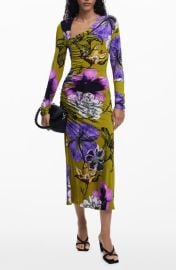 Desigual Floral Print Long Sleeve Midi Dress at Nordstrom