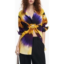 Desigual Pensee Lacroix Pansy Print Cotton & Lyocell Button-Up Shirt at Nordstrom