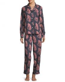 Desmond  Dempsey Tiger-Print Classic Pajama Set at Neiman Marcus