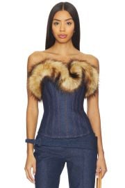 Detachable Faux Fur Trim Corset Top at Revolve