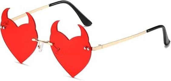 Devil Horns Sunglasses for Women Men Fire Flame Demon Shaped Glasses Metal Frameless Prom Party Halloween Accessories at Amazon