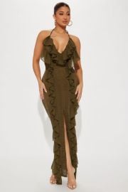 Devine Ruffle Maxi Dress - Olive Fashion Nova at Fashion Nova