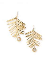 Devon Leigh Large Gold Leaf Pearl and Gold Earrings at Neiman Marcus