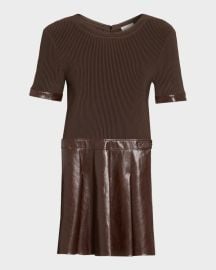 Devyn Rib-Knit Mixed-Media A-Line Mini Dress at Neiman Marcus