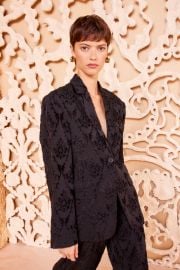 Dhemi Jacket - Noir Black Textured Ikat Suit Jacket - Ulla Johnson at Ulla Johnson