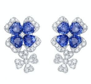 Diamond and Blue Sapphire Flower Earrings at Ashley Morgan Designs