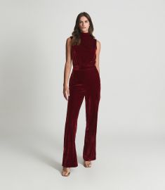 Diane Red Diane Sleeveless Velvet Jumpsuit at Reiss