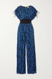 Diane Von Furstenberg Andra gathered printed woven jumpsuit at Net a Porter