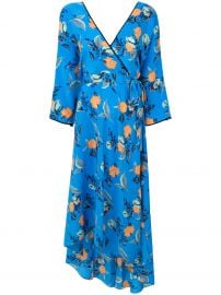 Diane Von Furstenberg Blue silk floral asymmetric wrap dress at Farfetch