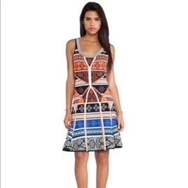 Diane Von Furstenberg Desert Bands Abstact Multi Color Fit Flare Scuba Dress P eBay at eBay