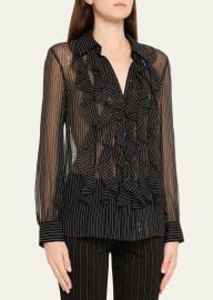 Diane Von Furstenberg Eva Sheer Pinstripe Script Ruffle Blouse at Bergdorf Goodman