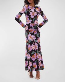 Diane Von Furstenberg Madge Floral Print Ruched Maxi Dress at Neiman Marcus