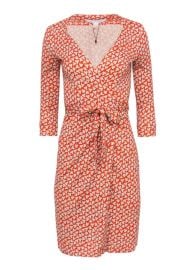 Diane von Furstenberg - Orange Printed Silk Cropped Sleeve Wrap Dress Current Boutique at Current Boutique