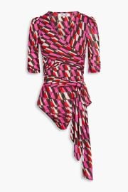 Diane von Furstenberg Abbie wrap effect printed mesh bodysuit at The Outnet