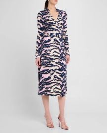 Diane von Furstenberg Abigail Tiger-Print Midi Wrap Dress at Neiman Marcus
