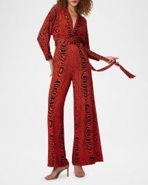 Diane von Furstenberg Aurelia Wide-Leg Deep V-Neck Jumpsuit at Neiman Marcus