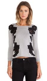 Diane von Furstenberg Doreen Floral Applique Pullover in Fog and Black  REVOLVE at Revolve