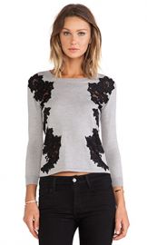 Diane von Furstenberg Doreen Floral Applique Pullover in Fog and Black at Revolve