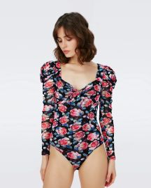 Diane von Furstenberg Erik Floral Mesh Bodysuit in Tiny Fortune Rose at Diane von Furstenberg