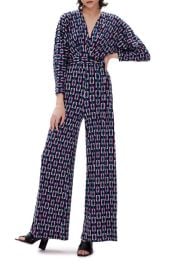 Diane von Furstenberg Fanny Geo Print Long Sleeve Jumpsuit at Nordstrom