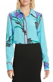 Diane von Furstenberg Floral Print Stretch Silk Shirt at Nordstrom