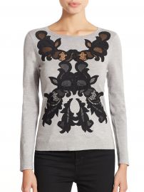 Diane von Furstenberg Gray Shana Floral Applique Sweater at Saks Fifth Avenue