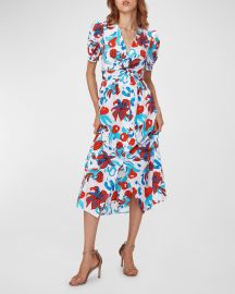 Diane von Furstenberg Heather Pleated Floral-Print Midi Dress at Neiman Marcus