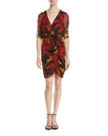 Diane von Furstenberg Kelda Floral Ruched Half-Sleeve Dress at Neiman Marcus