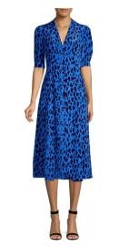 Diane von Furstenberg Lily Cinch Sleeve Midi Dress in Blue Leopard at eBay