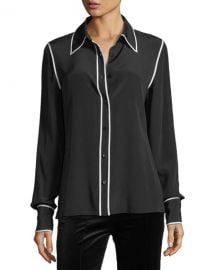 Diane von Furstenberg Long-Sleeve Button-Front Collared Silk Blouse at Neiman Marcus