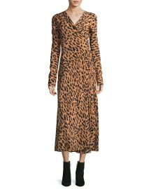 Diane von Furstenberg Long-Sleeve Midi Woven Silk Wrap Dress at Neiman Marcus