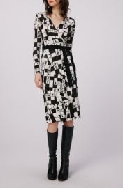 Diane von Furstenberg Luella Crossword Print Long Sleeve Merino Wool Wrap Dress at Nordstrom