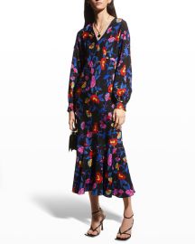 Diane von Furstenberg Luka Midi Floral Flounce-Hem Dress at Neiman Marcus