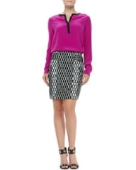 Diane von Furstenberg Maisy Contrast-Trim Blouse and Laury Honeycomb-Print Pencil Skirt at Neiman Marcus